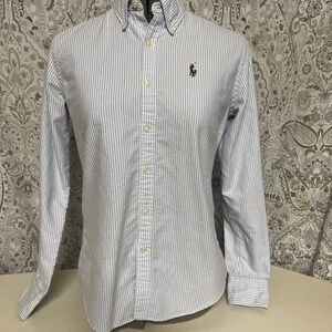 Ralph Lauren Women's Size 4 Slim Fit Blue And White Striped Polo Shirt